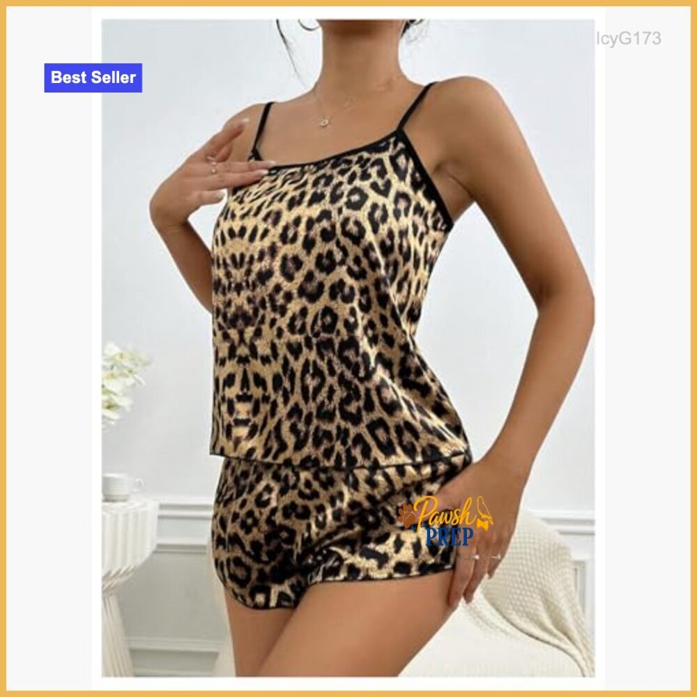 Satin Pajama Set Women's 2-Piece Cami Top and Shorts Sleepwear - Picture 3 of 5